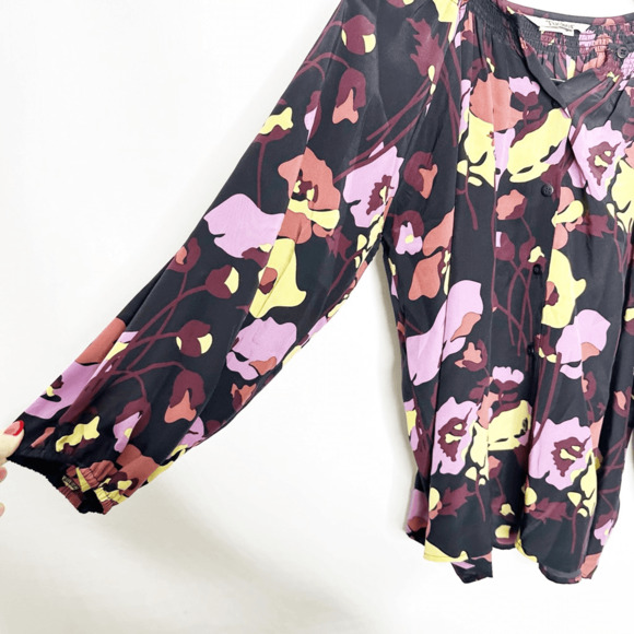 TUCKER NYC The Classic Blouse Silk button front purple floral womens size S/M - Picture 3 of 5